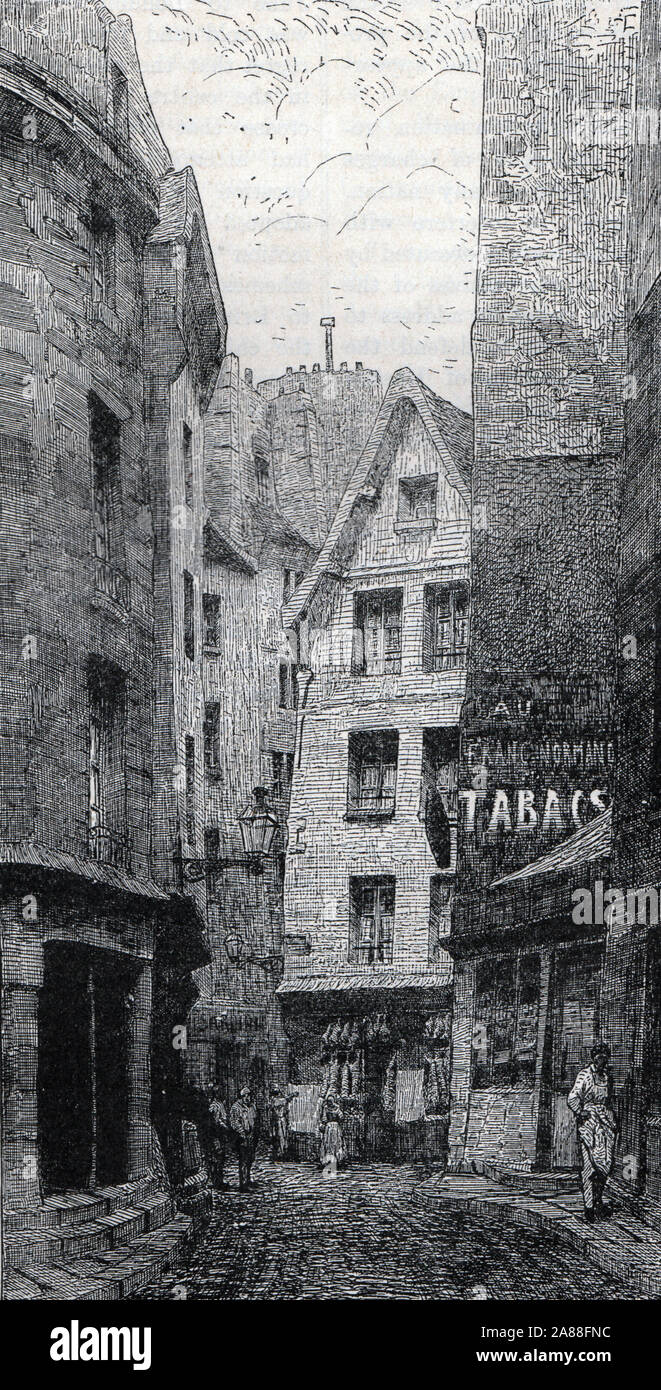 Voir dans le Vieux Paris : Rue de pirouette, côté Nord des Halles, illustration en noir et blanc ; Banque D'Images
