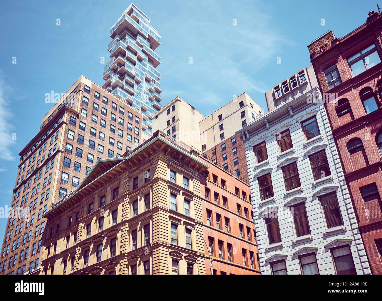 New York city architecture variée, harmonisation des couleurs appliquées, USA. Banque D'Images