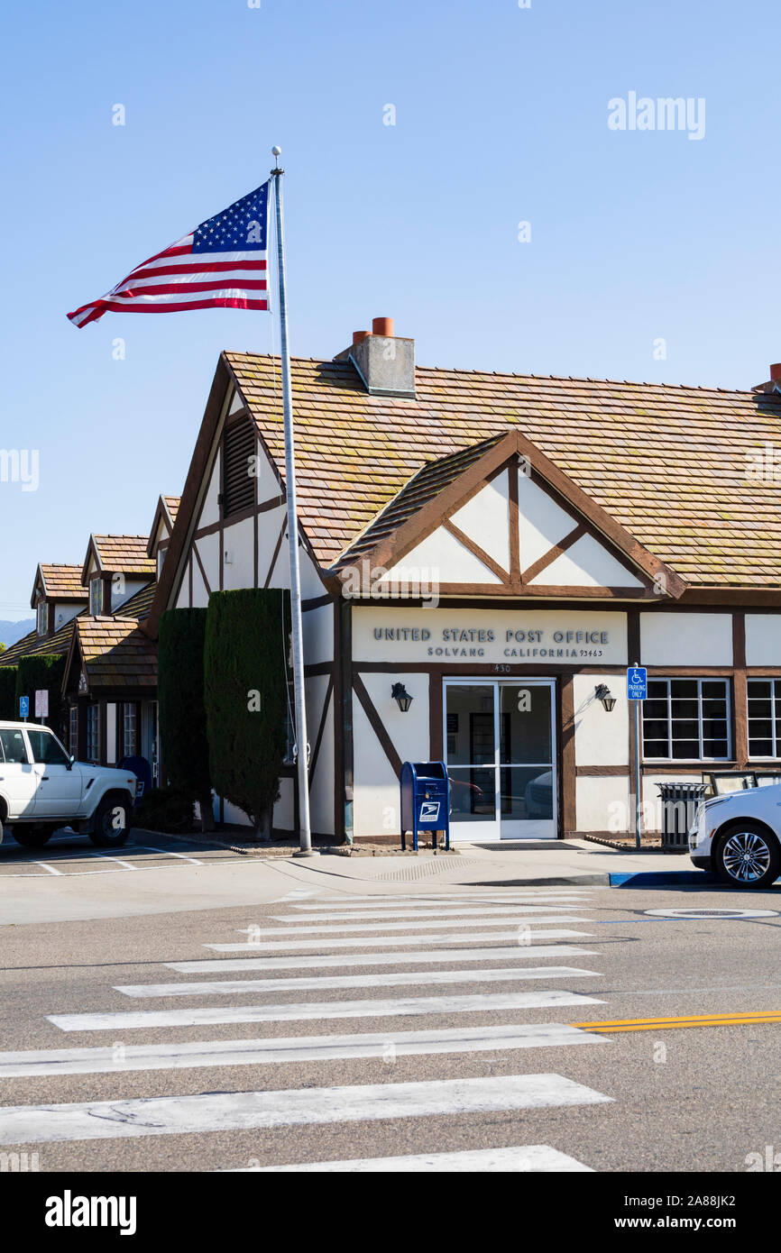 US Post Office building, l'établissement danois de Solvang, comté de Santa Barbara, Californie, États-Unis d'Amérique. Banque D'Images