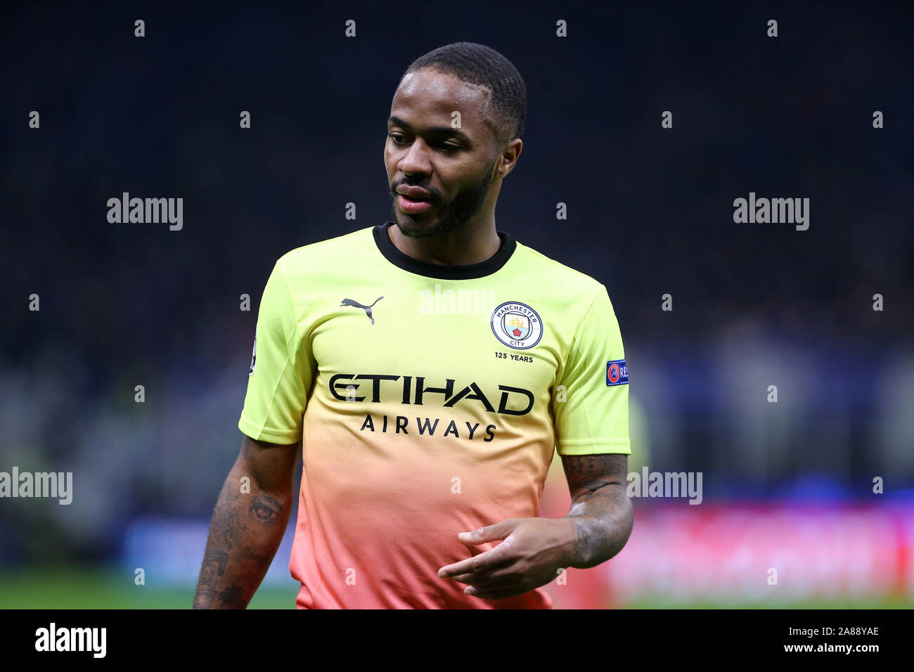 Milano, Italie. Le 06 novembre 2019. Ligue des Champions du groupe C. Atalanta Bergamasque Calcio vs Manchester City FC. Raheem Sterling de Manchester City FC . Banque D'Images