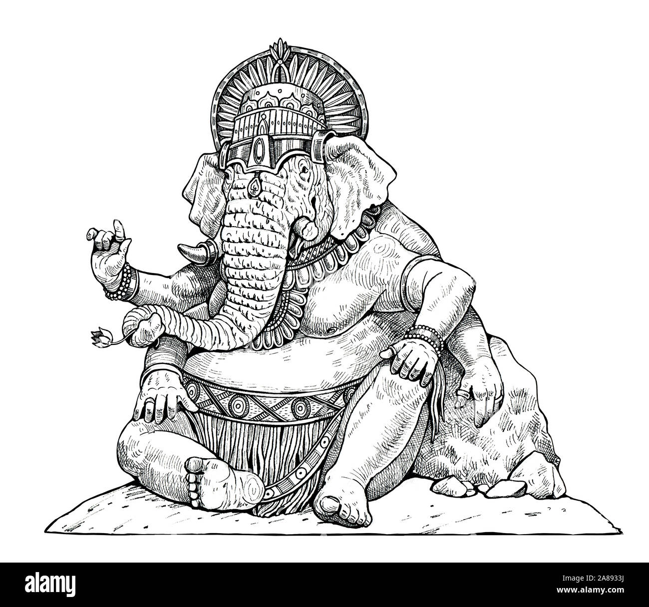 Ganesha - dieu indien. La moitié de la moitié de l'éléphant. Iluustartion fantaisie. Banque D'Images