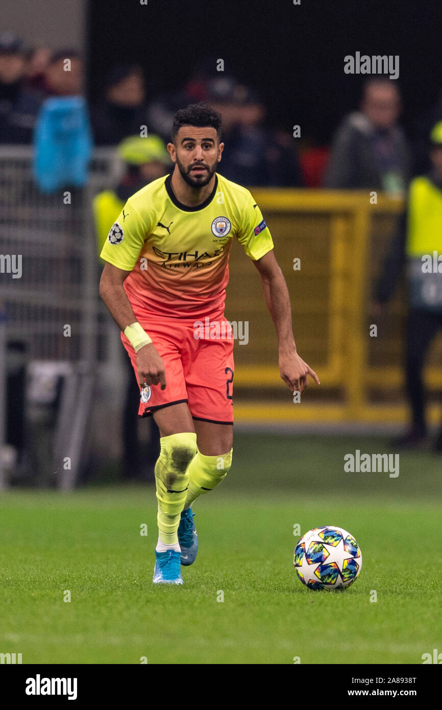 Riyad Mahrez (Manchester City) au cours de la 'UEFA Champions League ' phase Groupe troisième match entre l'Atalanta 1-1 Manchester City à Giuseppe Meazza sur Novembre 06, 2019 à Milan, Italie. Credit : Maurizio Borsari/AFLO/Alamy Live News Banque D'Images