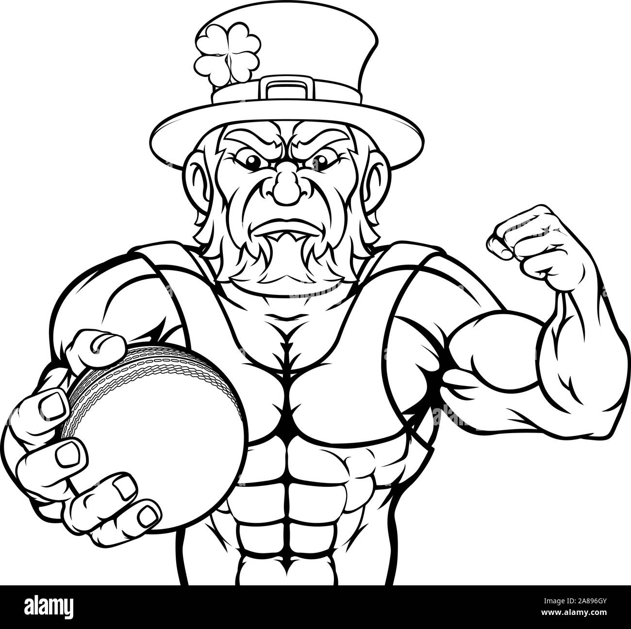 Leprechaun Holding Sports de balle de Cricket Mascot Illustration de Vecteur