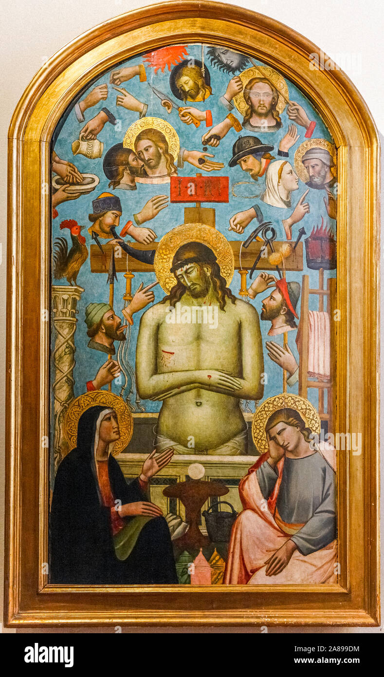 Italie Toscane Arezzo : Museo Nazionale d'Arte Medievale e Moderna : Cristo dans pietà con i simboli dalla passione di Niccolò di Pietro Gerini Banque D'Images