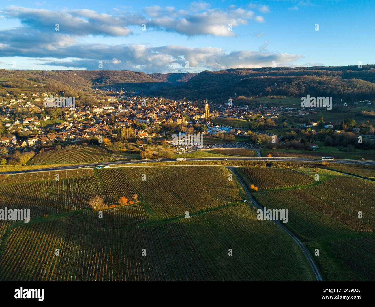 Vue aérienne d'Arbois (est de la France) Banque D'Images