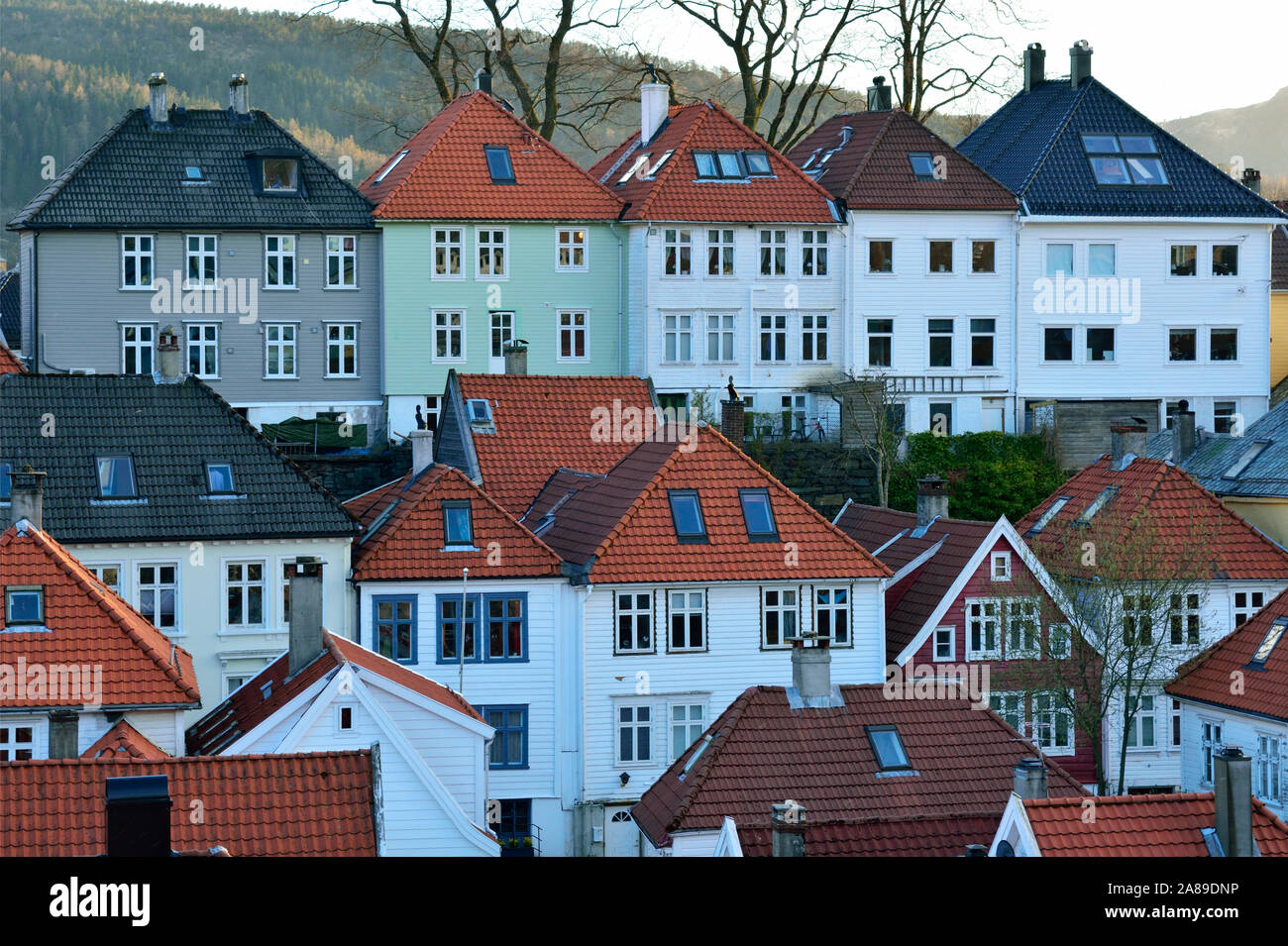 La vieille ville de Bergen, au crépuscule. La Norvège Banque D'Images