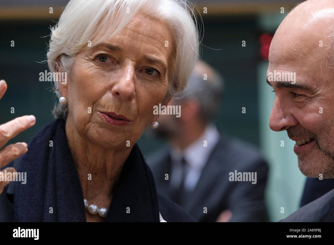 Bruxelles, Belgique. Nov 7, 2019), résident de la Banque centrale européenne (BCE) Christine Lagarde assiste à une réunion des ministres des Finances de l'Eurogroupe. Credit : ALEXANDROS MICHAILIDIS/Alamy Live News Banque D'Images