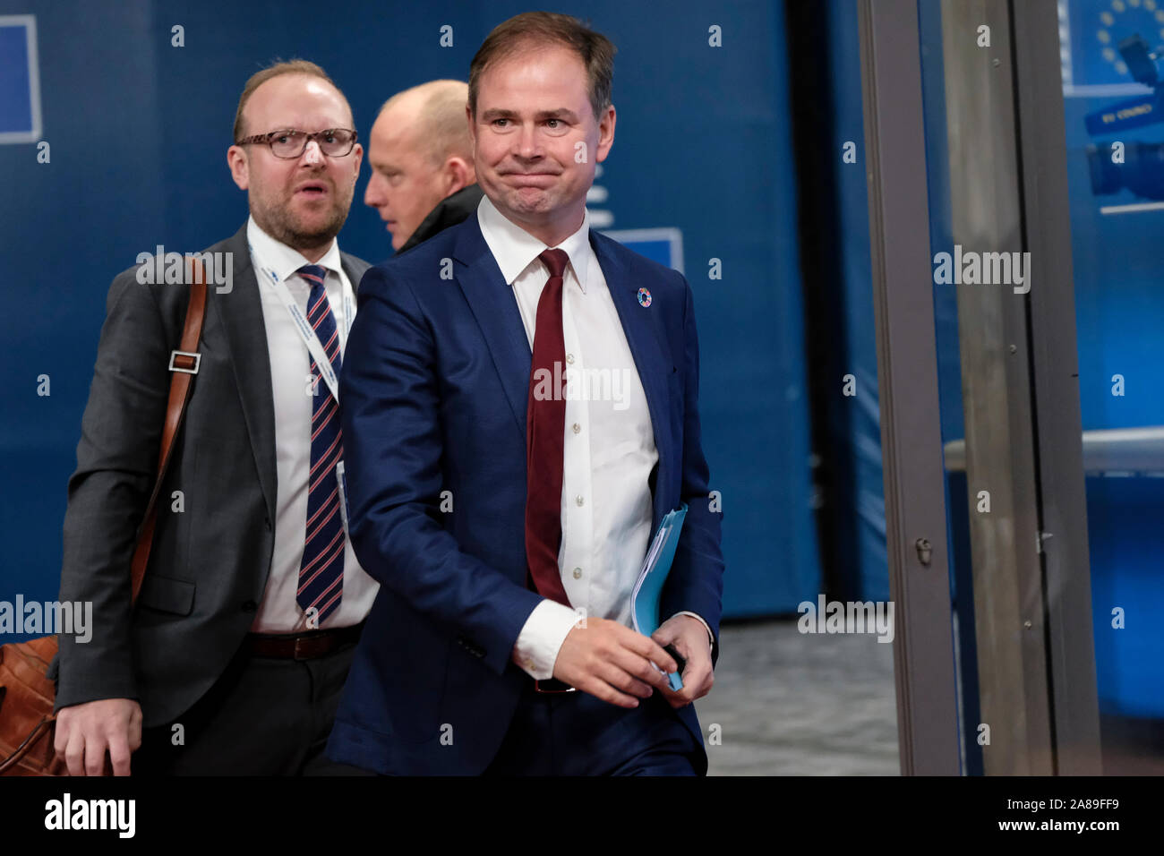 Bruxelles, Belgique. Nov 7, 2019. Le ministre des Finances du Danemark Nicolai Wammen assiste à une réunion des ministres des Finances de l'Eurogroupe. Credit : ALEXANDROS MICHAILIDIS/Alamy Live News Banque D'Images