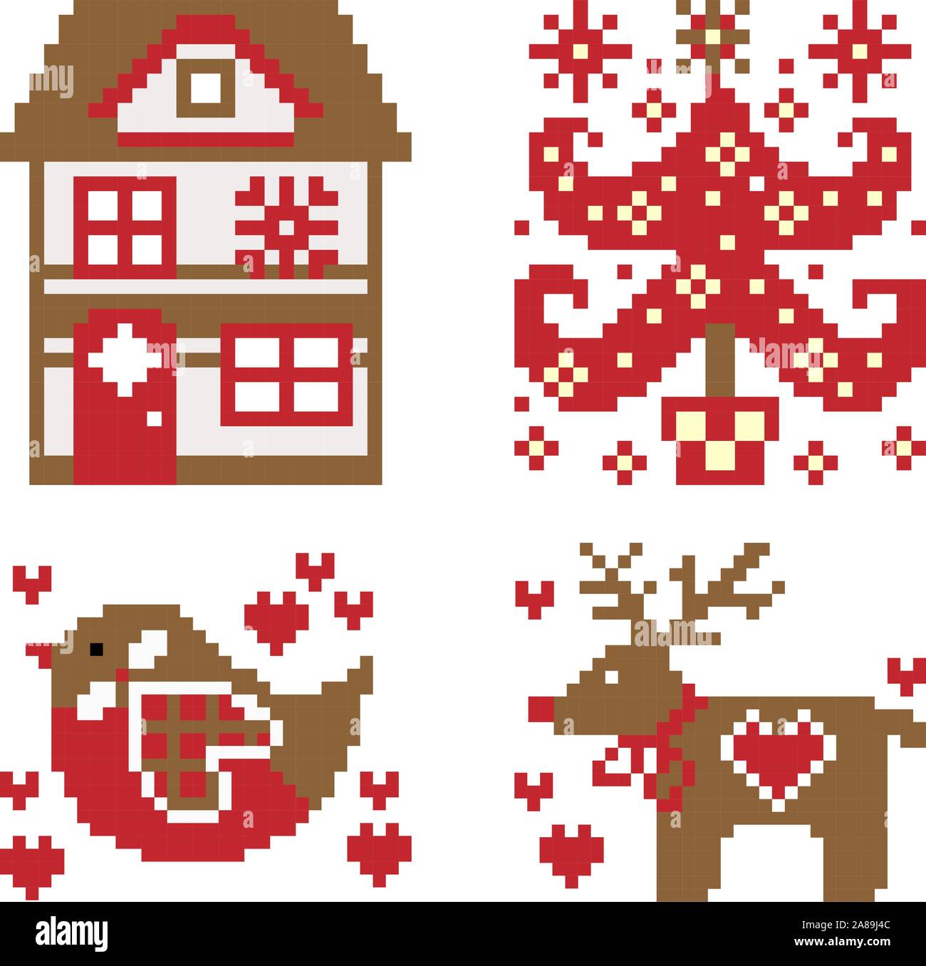 Vector collection de marchandises de Noël décorations. maison, arbre, oiseau, cerf eps 10. Illustration de Vecteur