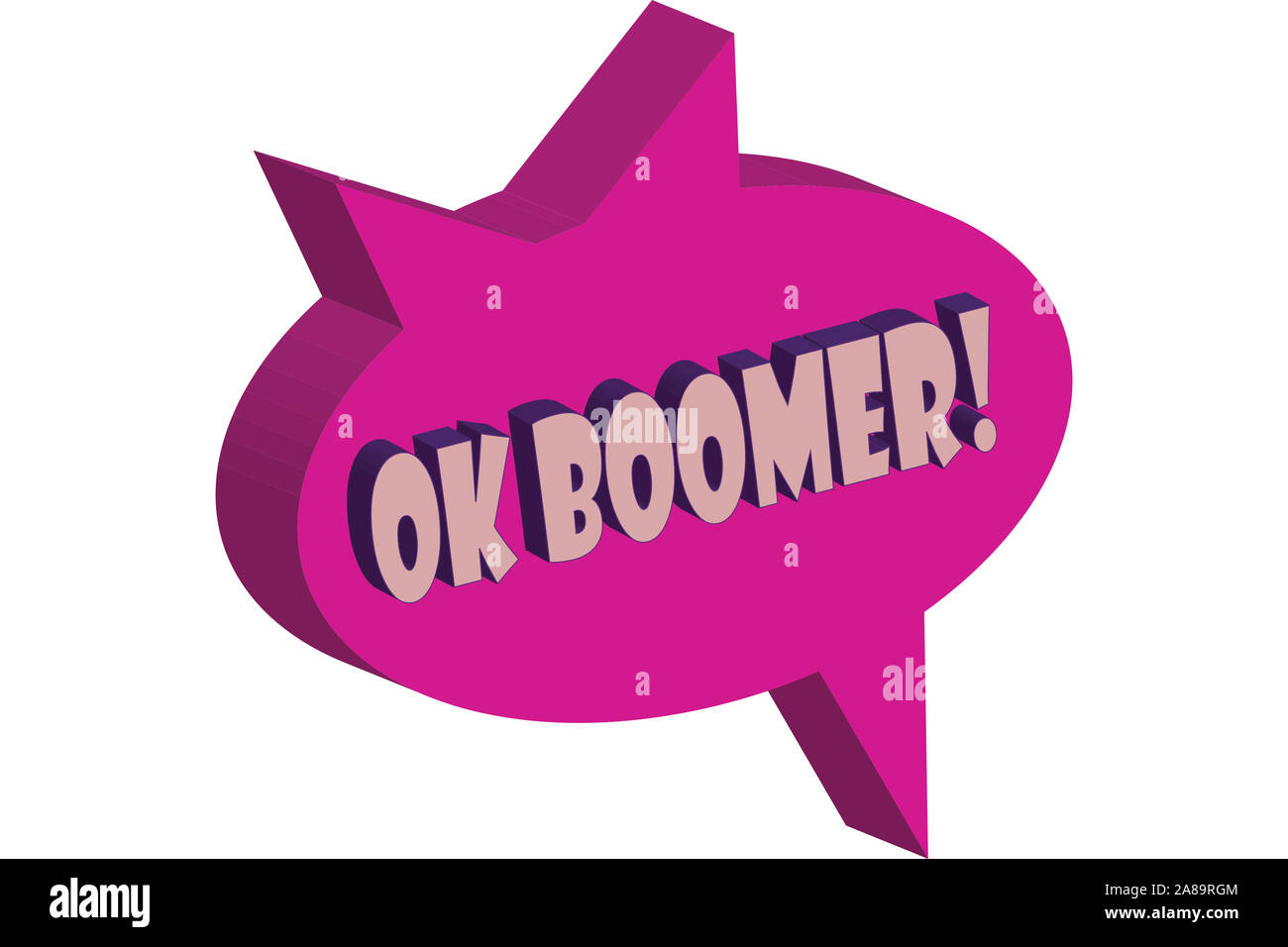 Une bulle rose parler avec l'expression OK Boomer Banque D'Images