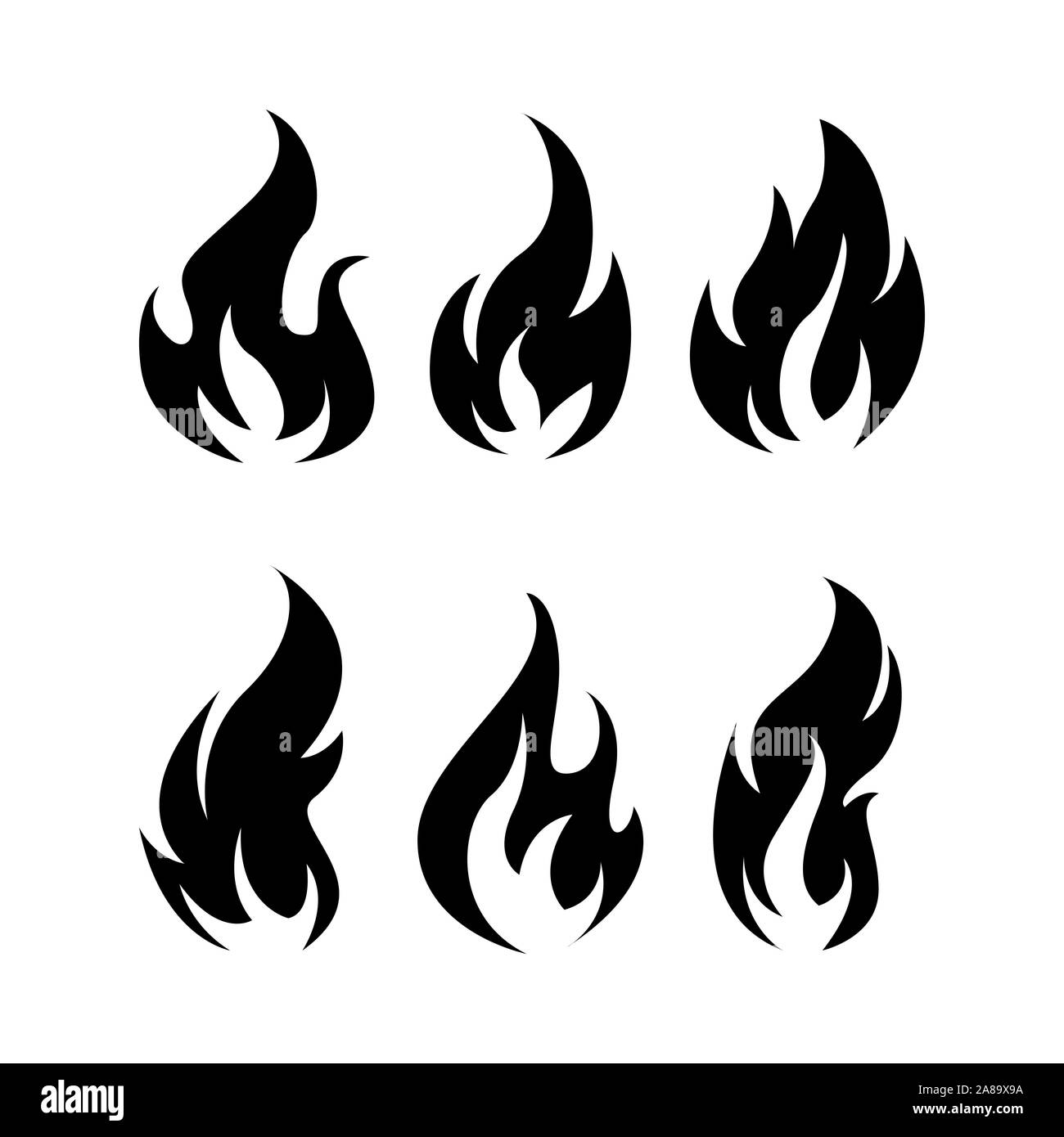 Feu noir icons set image vectorielle. Feu flamme, icône icône noire isolé sur fond blanc Illustration de Vecteur