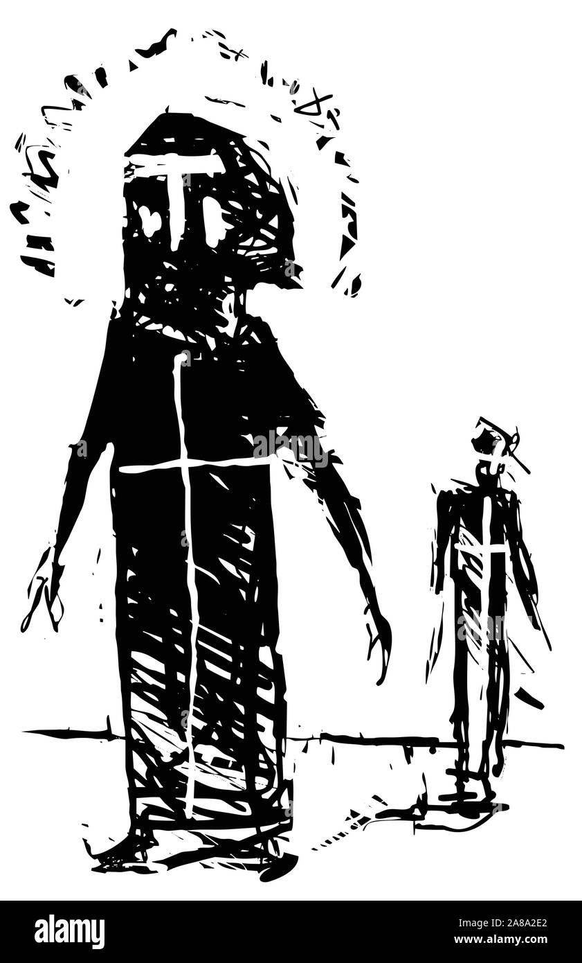 Image style expressionniste de gravures sur bois de Saint Augustin et disciple Illustration de Vecteur Image style expressionniste de gravures sur bois de Saint Augustin et disciple Illustration de Vecteur