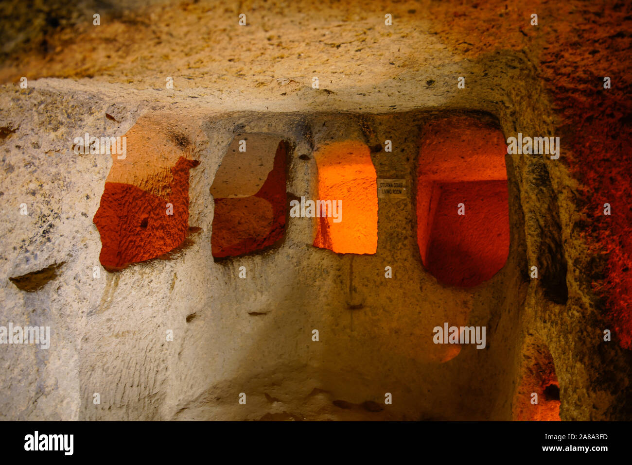 La Cappadoce. L'ancienne ville souterraine, de la ville souterraine de Kaymakli, construit sur 8 niveaux, il peut accueillir 5000 personnes. La Cappadoce, Anatolie, Turquie. Banque D'Images