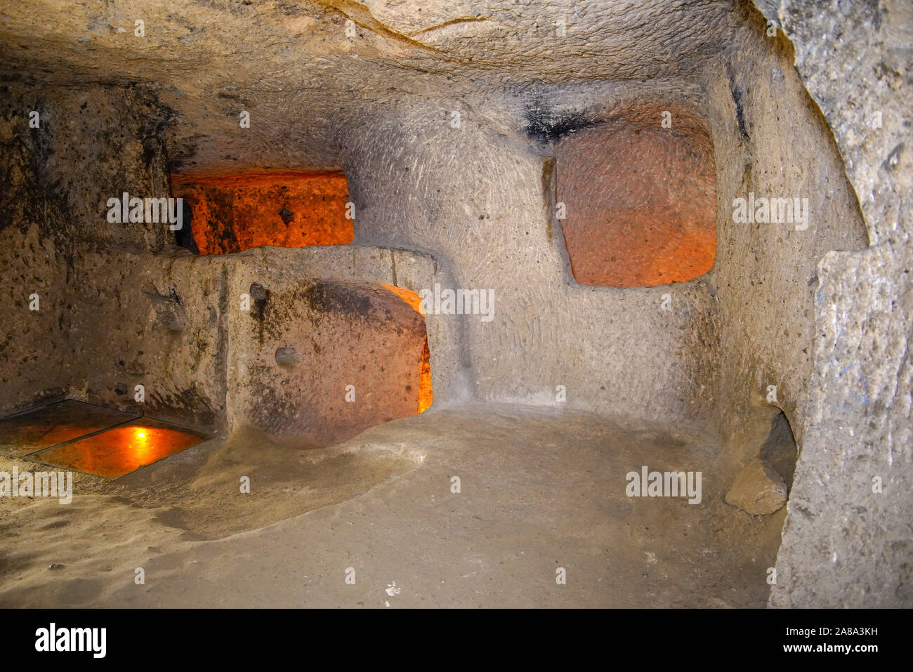 La Cappadoce. L'ancienne ville souterraine, de la ville souterraine de Kaymakli, construit sur 8 niveaux, il peut accueillir 5000 personnes. La Cappadoce, Anatolie, Turquie. Banque D'Images