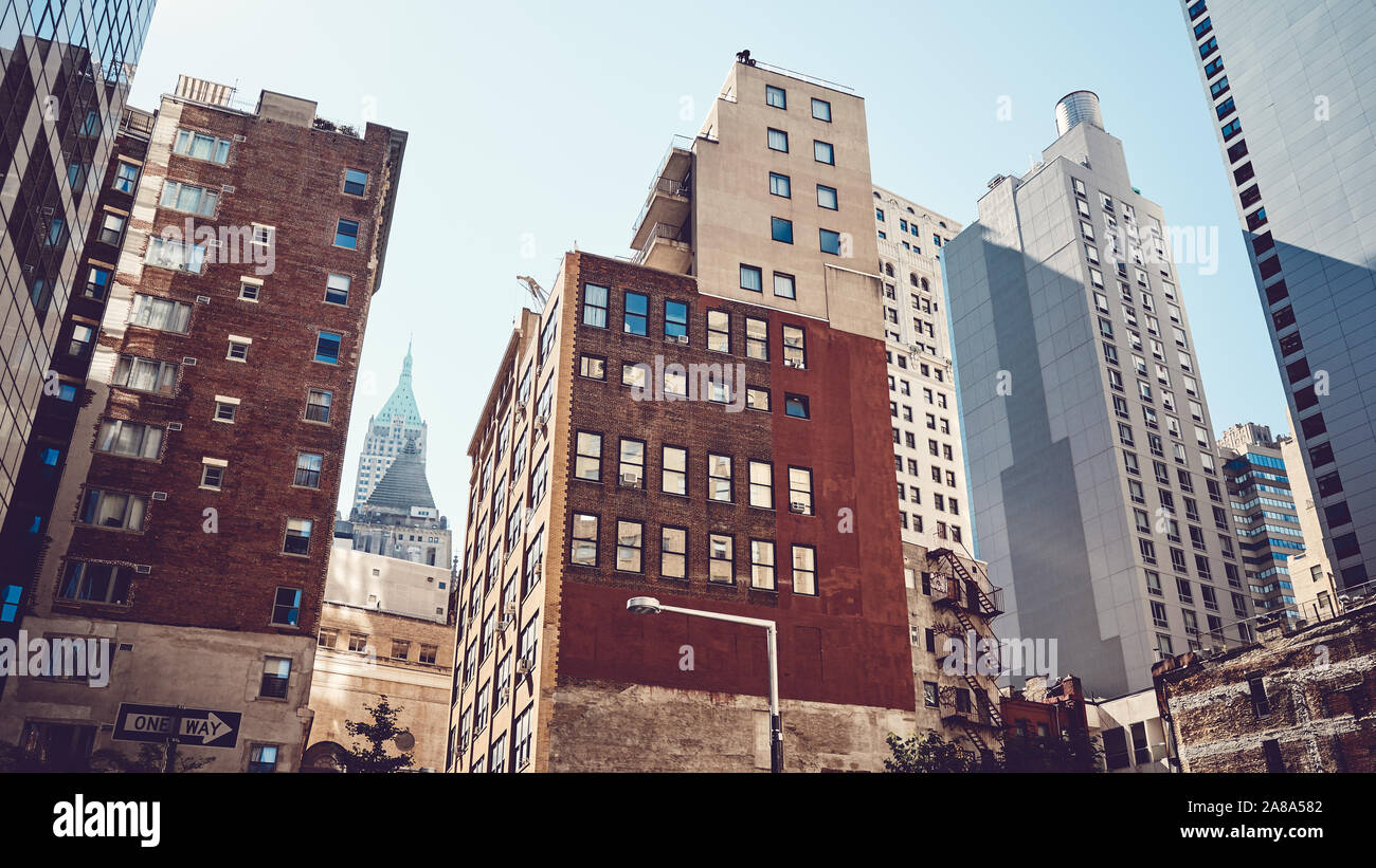 New York City architecture variée, harmonisation des couleurs appliquées, USA. Banque D'Images