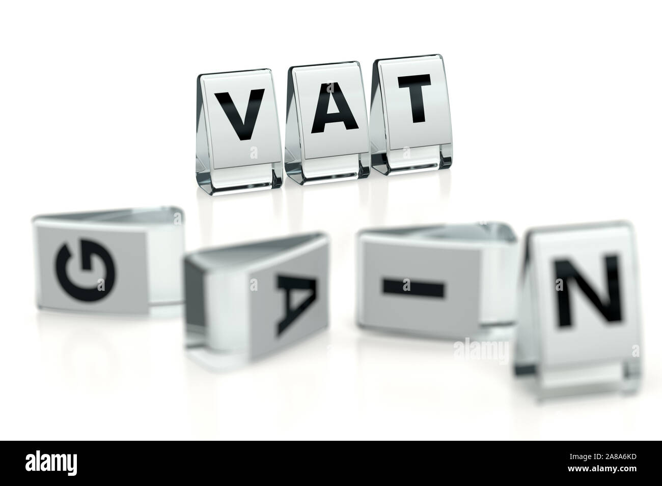Mot d'impôt sur papier glacé et blocs écrits chuté au profit des blocs avec des lettres floues. Taxe TVA élevée réduit les gains des entreprises - concept. Illustration pour Banque D'Images