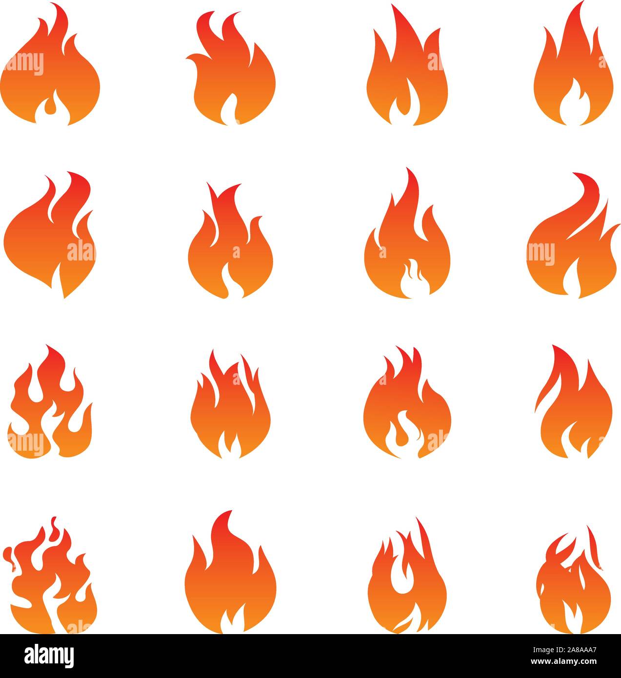 Grande collection de feu et de flammes des icônes sur fond blanc. Vector Illustration graphique des éléments et les grandes lignes. Illustration de Vecteur