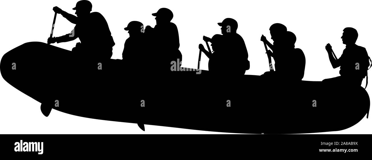 Descente sur une silhouette de l'eau Rivière rafteurs sur un fond blanc. Illustration de Vecteur