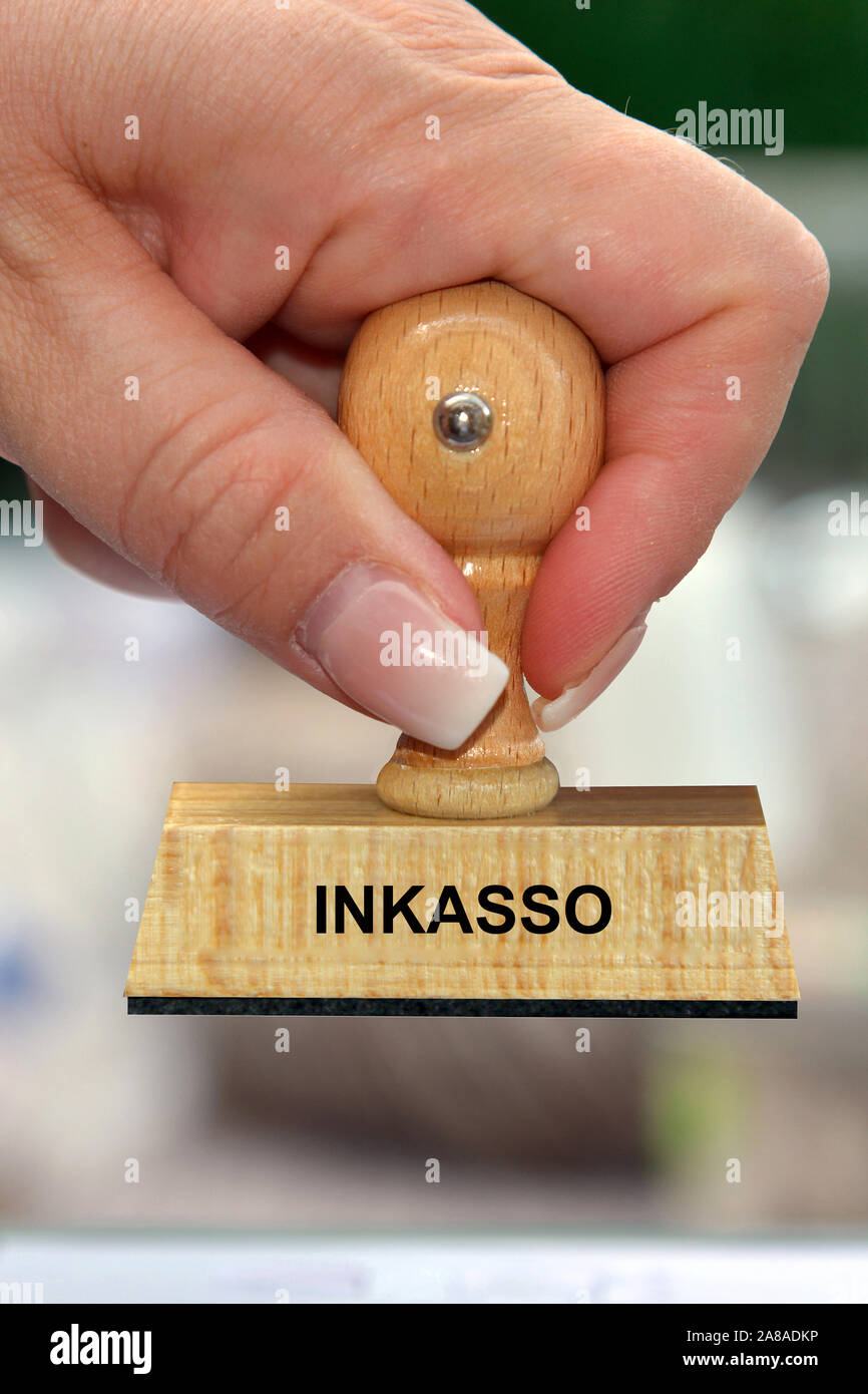Stempel, Holzstempel, Aufschrift, Inkasso, Banque D'Images