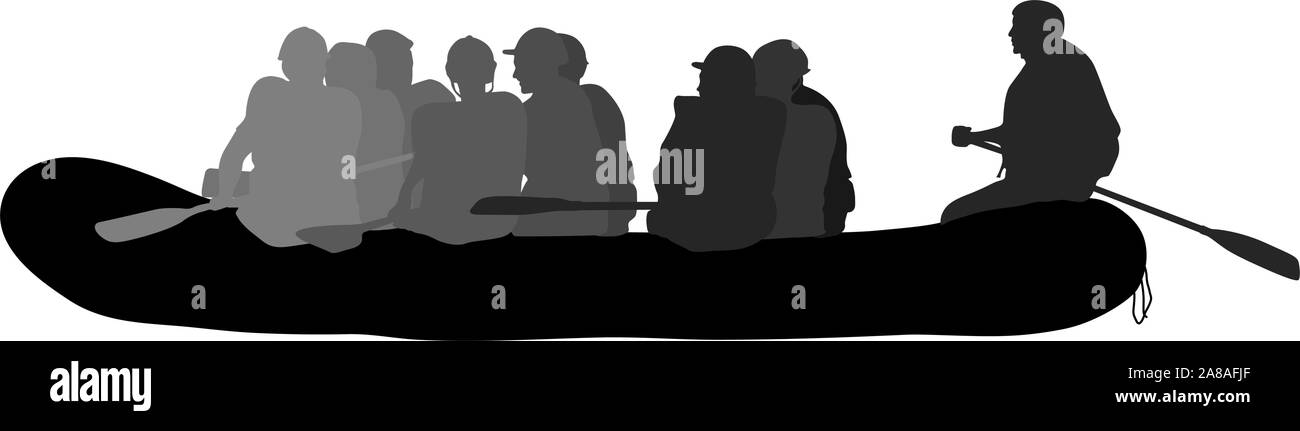 Descente sur une silhouette de l'eau Rivière rafteurs sur un fond blanc. Illustration de Vecteur