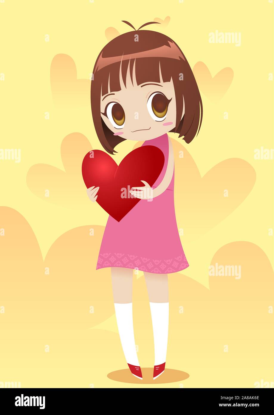 Little girl holding a heart vector illustration Illustration de Vecteur