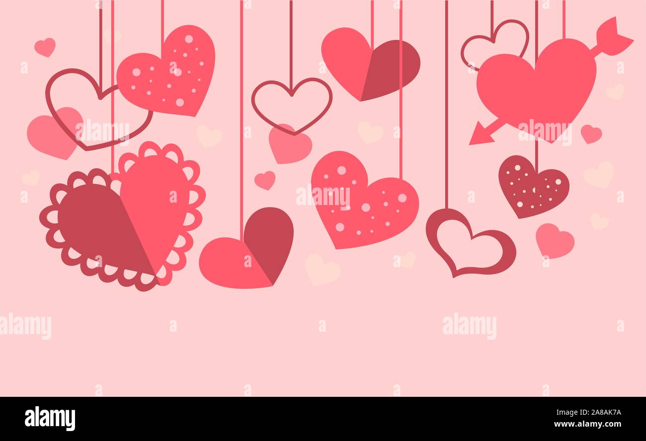 Décoration coeur avec beaucoup de coeurs roses de différentes tailles
