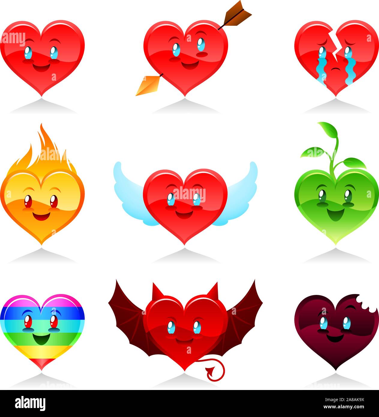 Cartoon coeur icon set Illustration de Vecteur