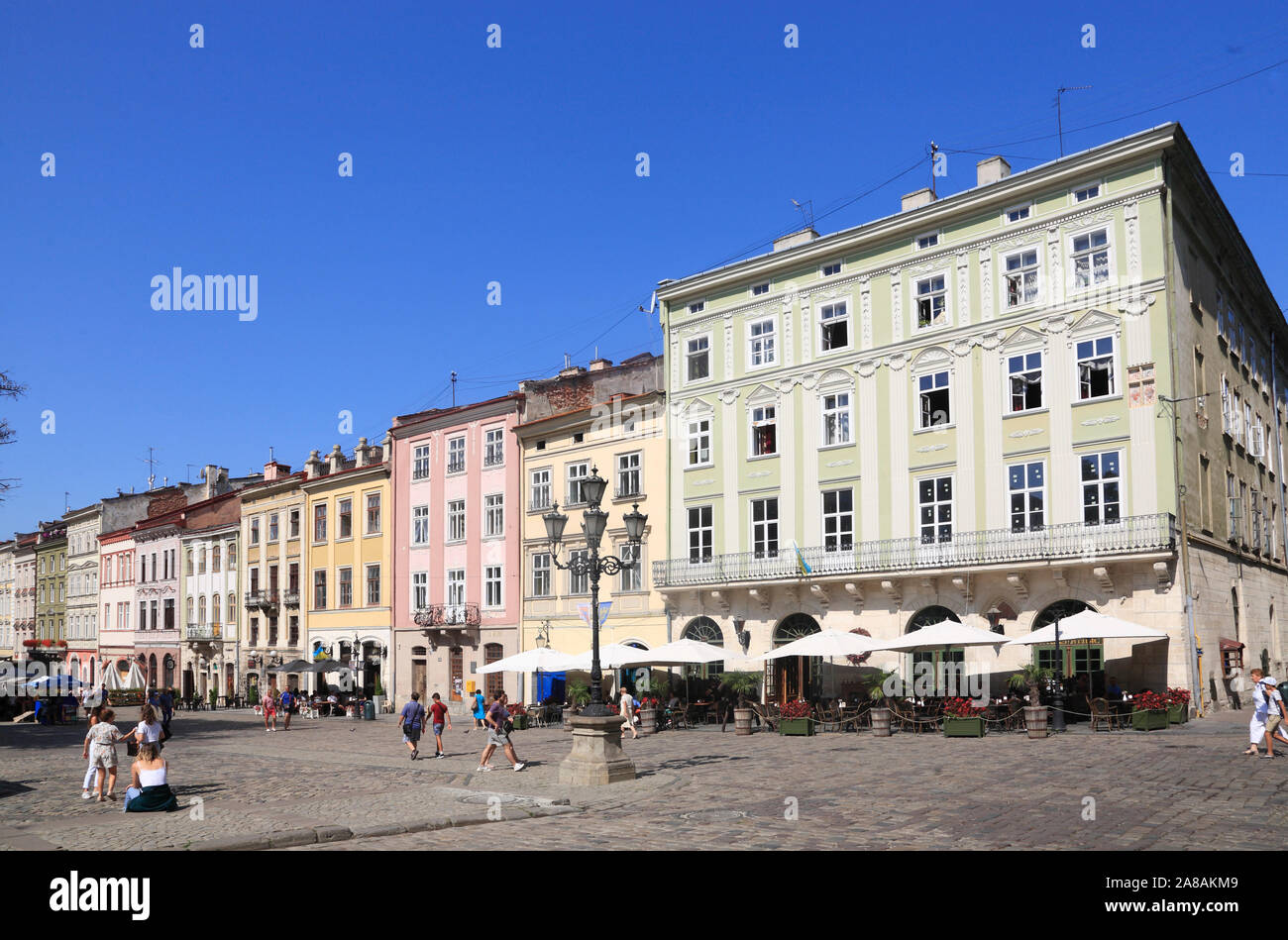 Maisons à Market Square Rynok, Lviv, Ukraine Banque D'Images