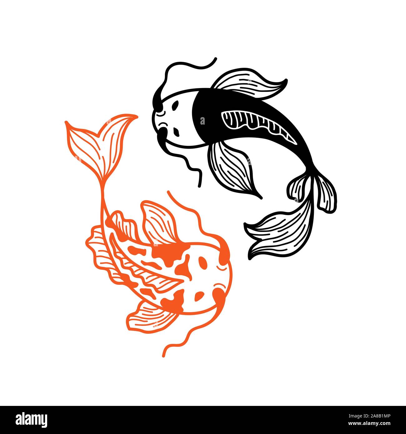 Deux poissons Koi Carp japonais isolé sur fond blanc. Couple de poissons asiatiques dans un style traditionnel. Logo Design pour Restaurant Sushi Menu. Thème Yin Yang Illustration de Vecteur