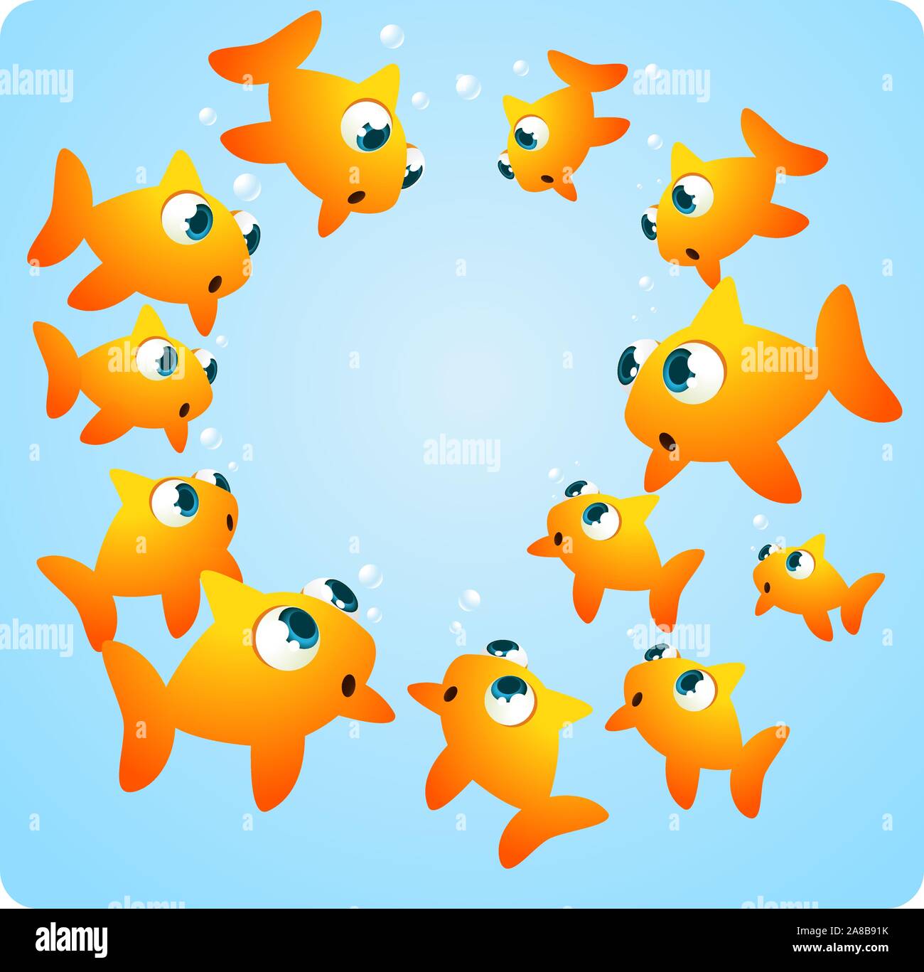 Sous l'eau poissons rouges situé dans un cercle de forme cartoon illustration Illustration de Vecteur