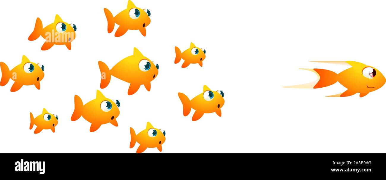 Course de poissons rouges avec un gagnant à l'avant. vector illustration cartoon Illustration de Vecteur