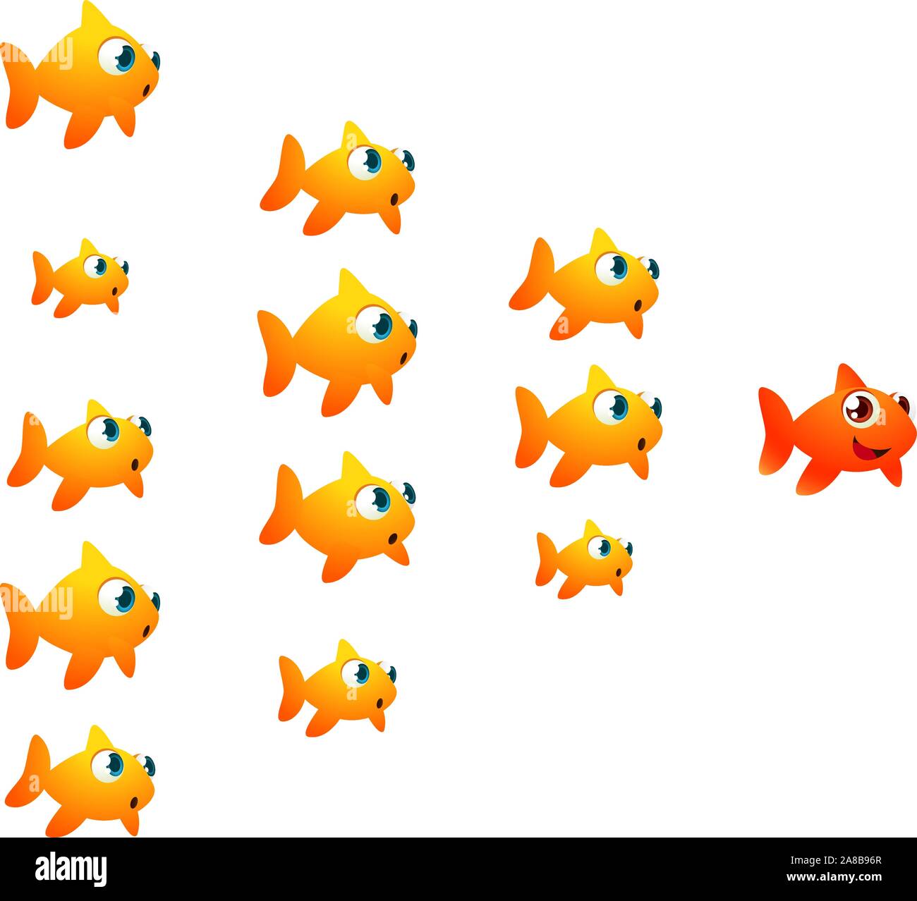 Poisson rouge orange shoal leader, avec un banc de poissons 12 poissons à la suite de son chef d'orange d'illustration vectorielle. Illustration de Vecteur