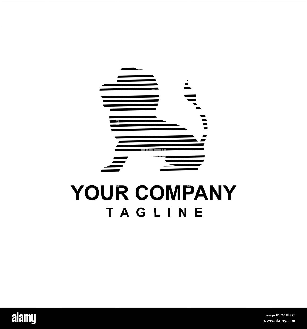 Noir numérique bandes grises line roi lion logo de l'entreprise et l'icône vecteur Banque D'Images