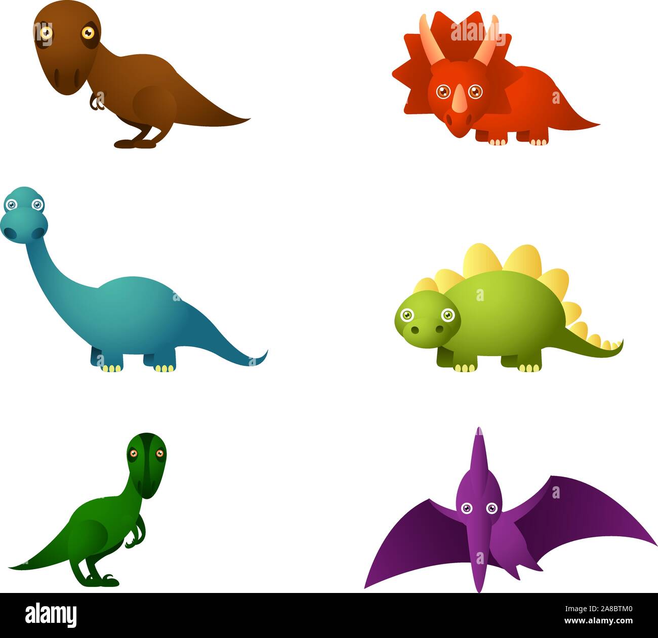 Six Dessins, jeu de dinosaure avec six différents dinosaures dans différentes couleurs : brun, rouge dinosaure dinosaure, dinosaure dinosaure bleu, vert et violet di Illustration de Vecteur
