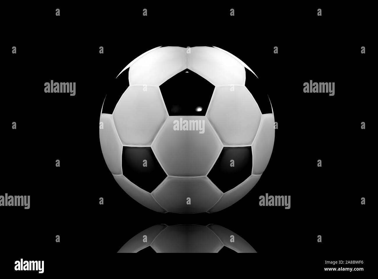 Fussball auf schwarzer Lackfolie, Spiegelung Banque D'Images