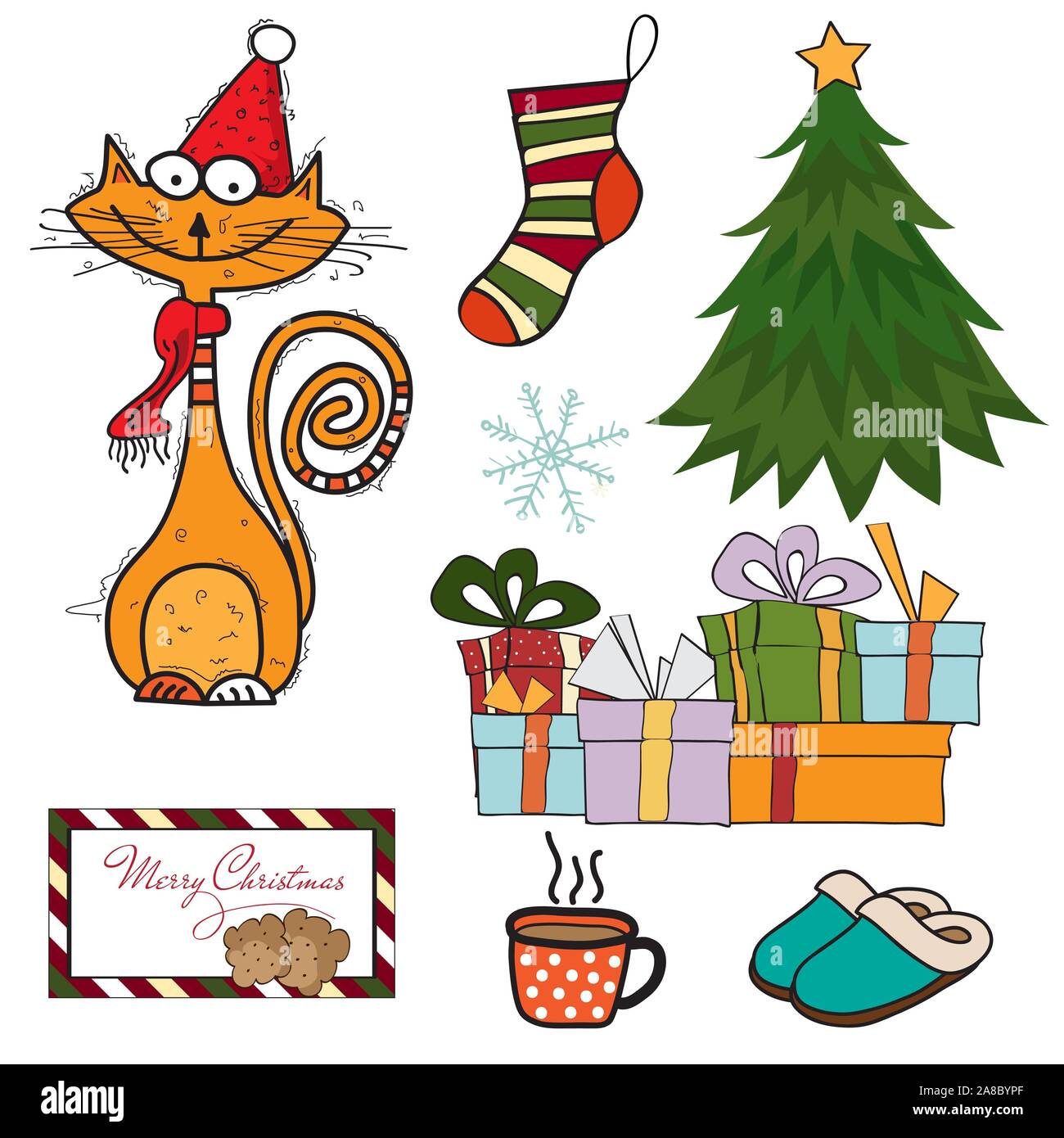 Belle collection d'articles de Noël isolated on white Illustration de Vecteur