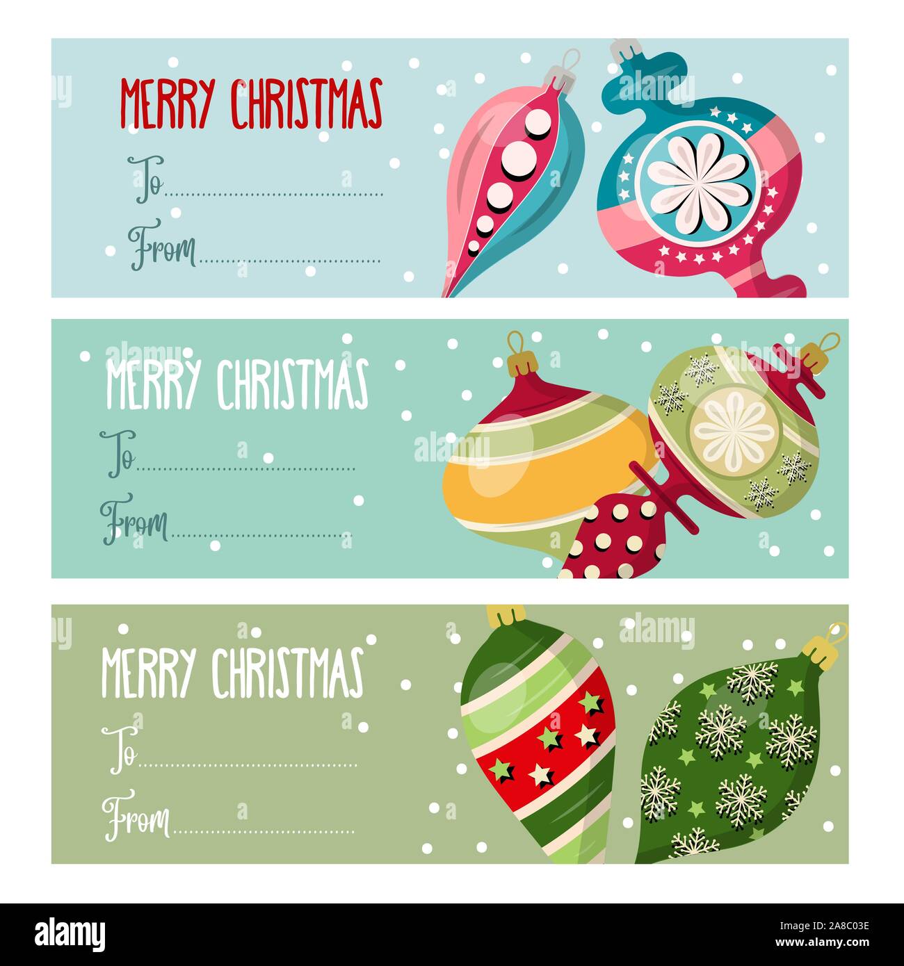 Design plat mignon collection d'étiquettes de Noël avec des boules de Noël pour les cadeaux. Vector Illustration de Vecteur