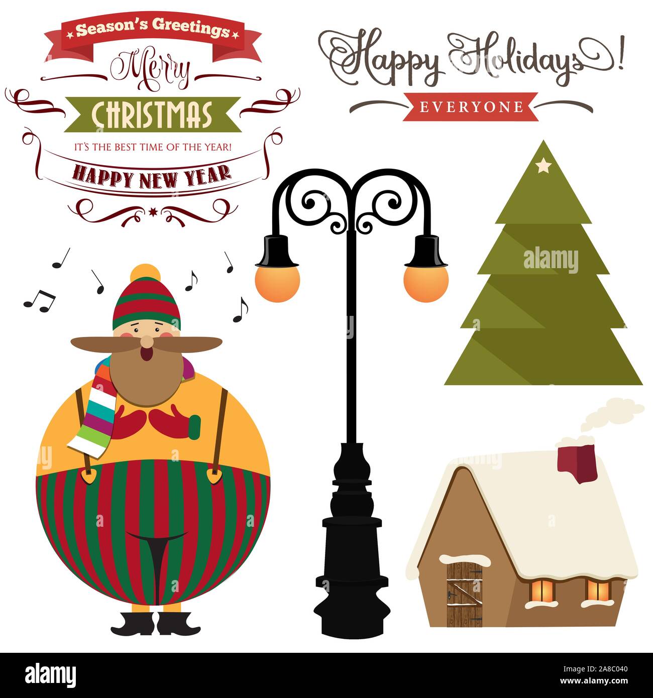 Belle collection d'articles de Noël isolated on white Illustration de Vecteur