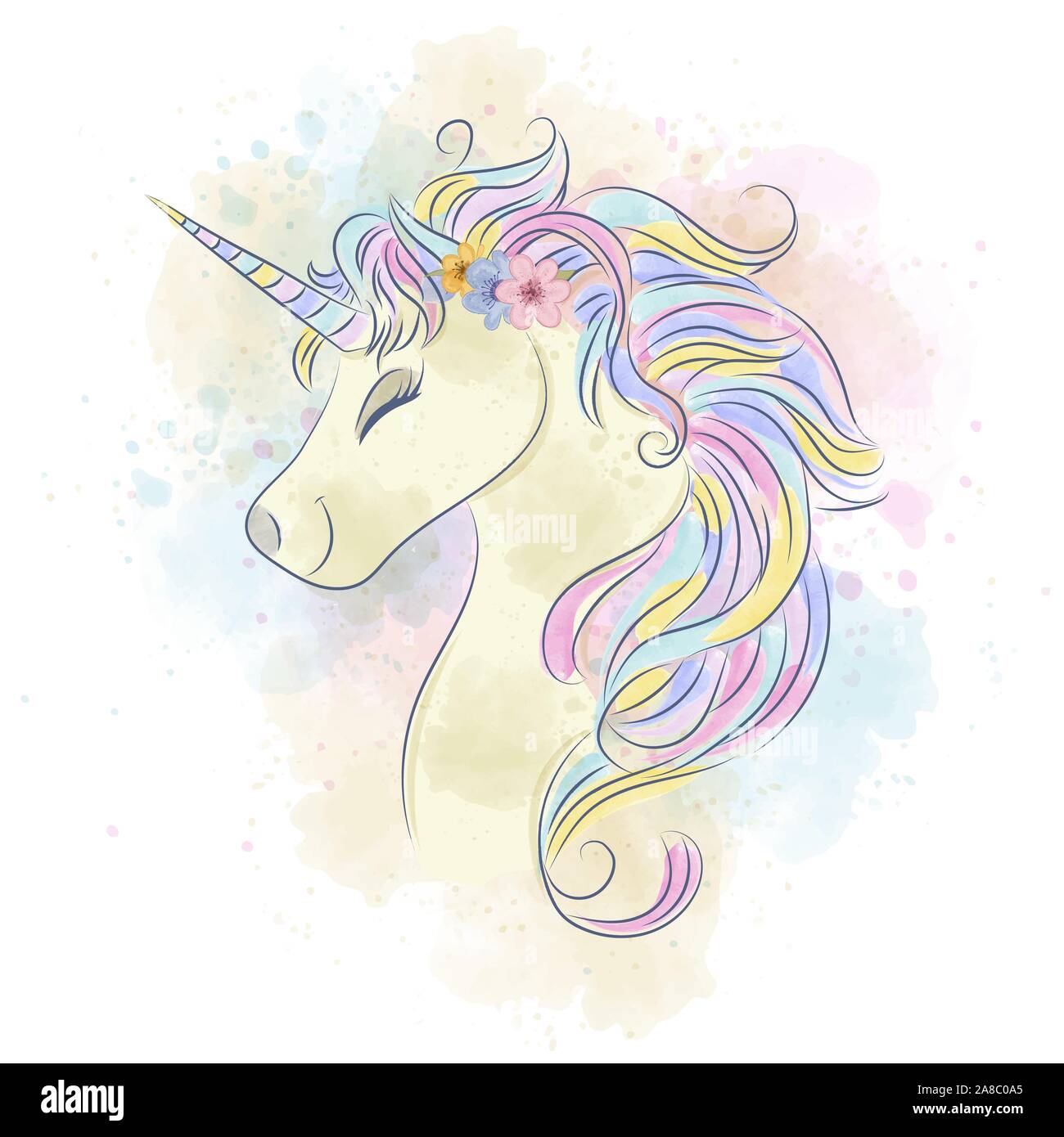 Belle aquarelle UNICORN. Illustration de Vecteur