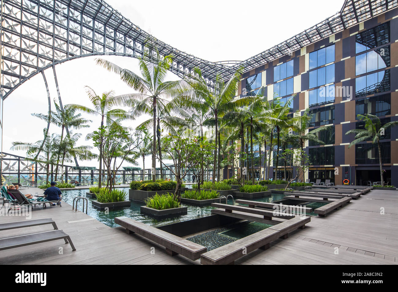 Espace commun de Crowne Plaza Hôtel à l'aéroport de Changi à Singapour, T3 Banque D'Images