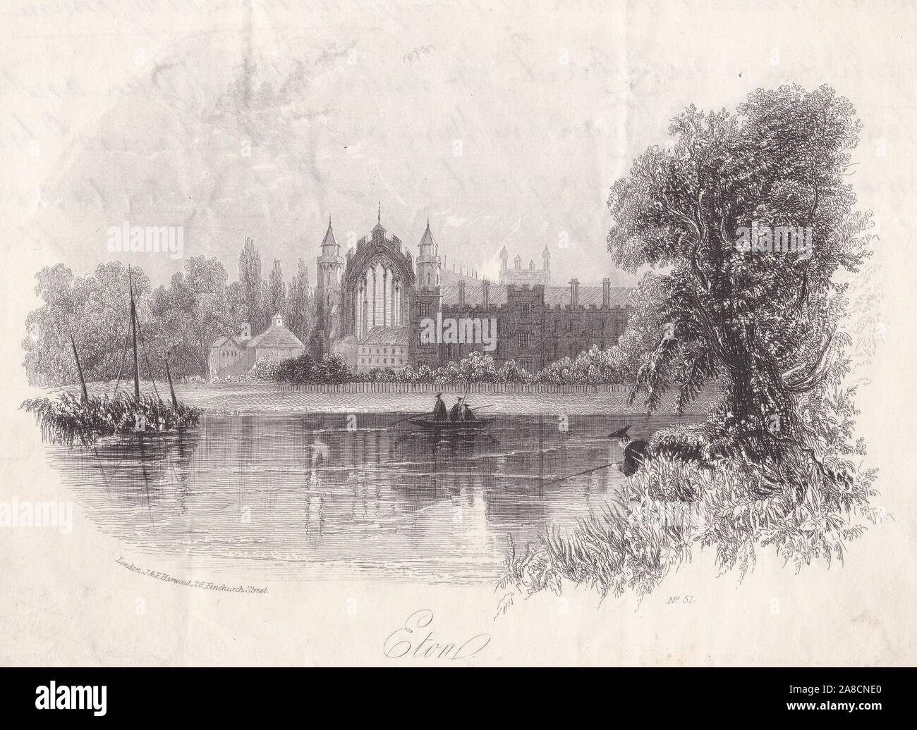 Années 1800 Gravure - Eton College, Cambridge, UK. Banque D'Images