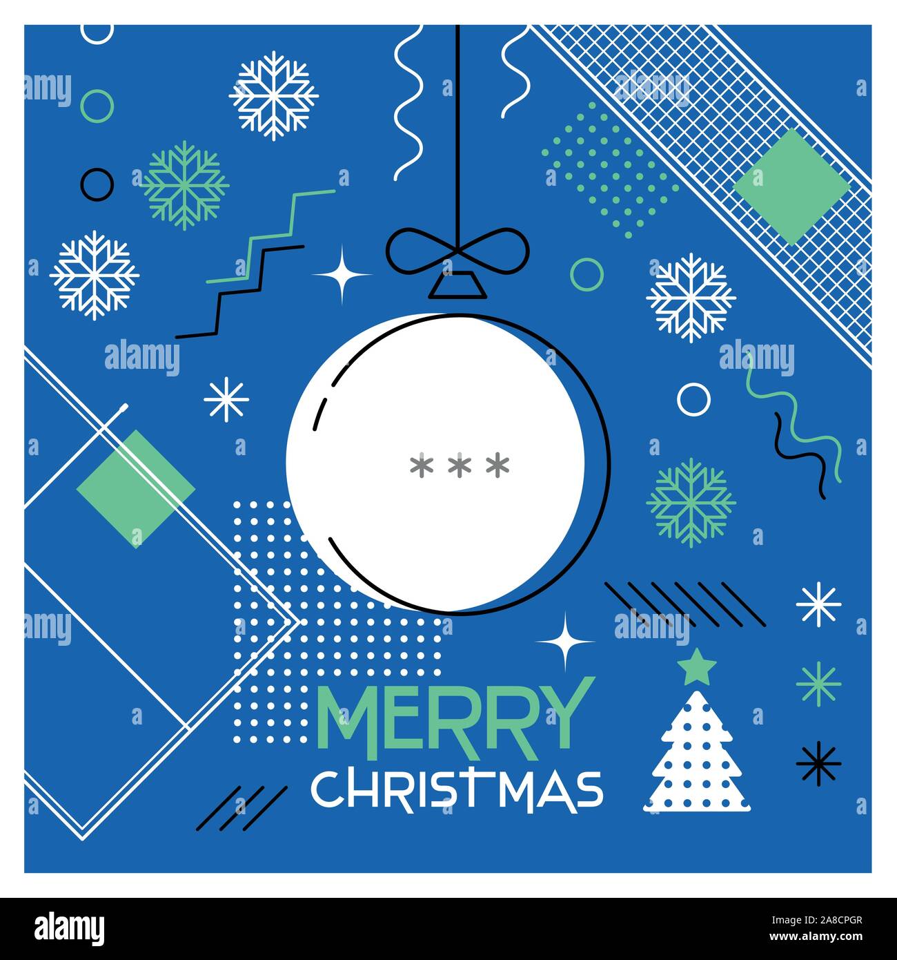 Joyeux Noël. Carte de souhaits avec boule de Noël comme une balle de ping-pong. Abstract design plat. Vector illustration. Illustration de Vecteur