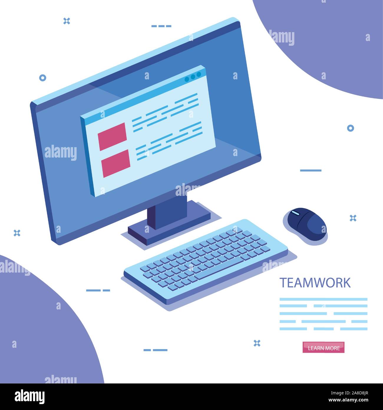 Scène d'équipe avec l'icône de bureau Ordinateur Illustration de Vecteur