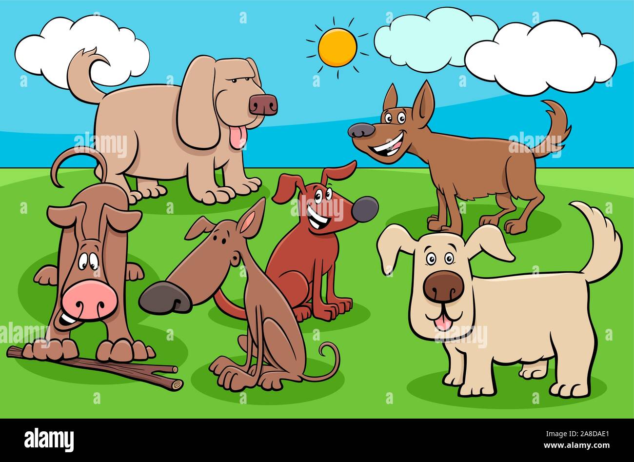 Cartoon Illustration de Funny Animal chiens ludique Groupe Caractères Illustration de Vecteur