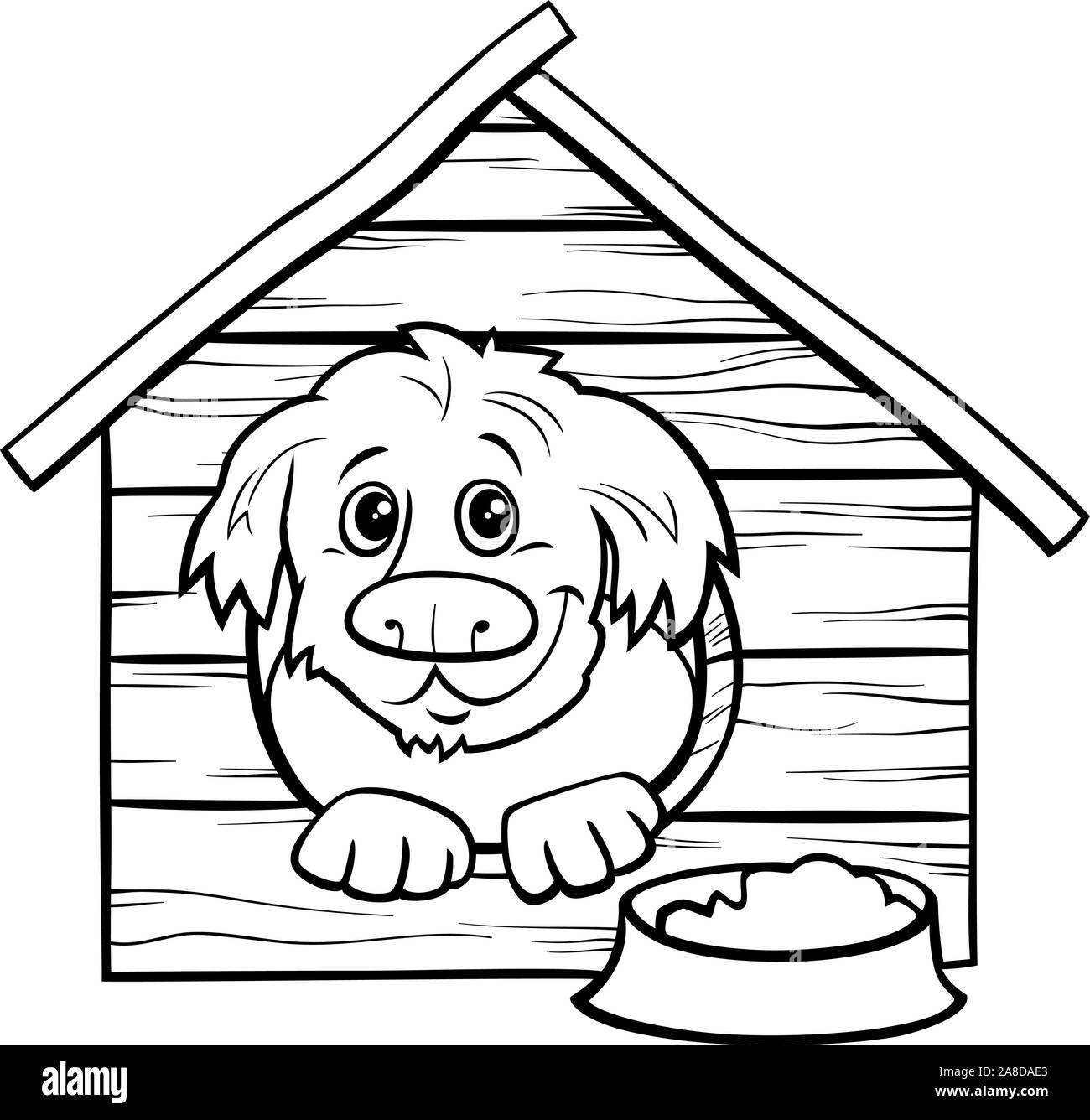 Cartoon noir et blanc Illustration de chien heureux Bande Dessinée personnage animal dans la page de coloriage chien Illustration de Vecteur