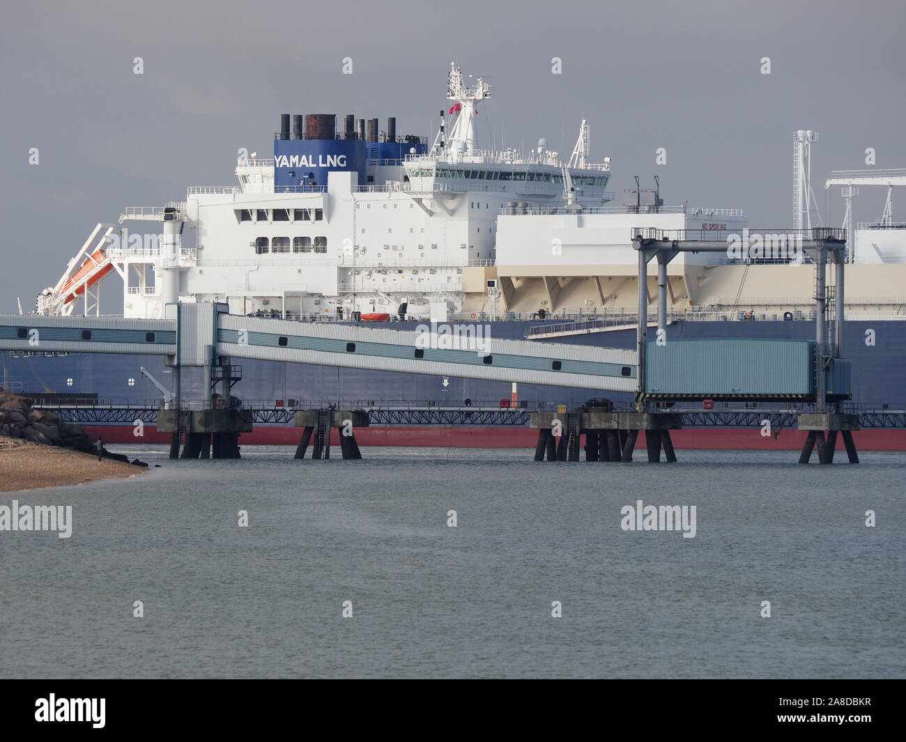 Sheerness, Kent, UK. 8 novembre, 2019. 'Méthanier russe Georgiy Brusilov' vu sortant de Sheerness docks juste après avoir quitté le réseau national des grains du terminal méthanier. Le GNL est le grain d'une importance stratégique nationale à la France et de l'infrastructure énergétique est le plus grand terminal de GNL en Europe. Il y a eu une augmentation récente des visites de navires de GNL comme la demande de gaz augmente à mesure que le temps devient plus froid. Credit : James Bell/Alamy Live News Banque D'Images