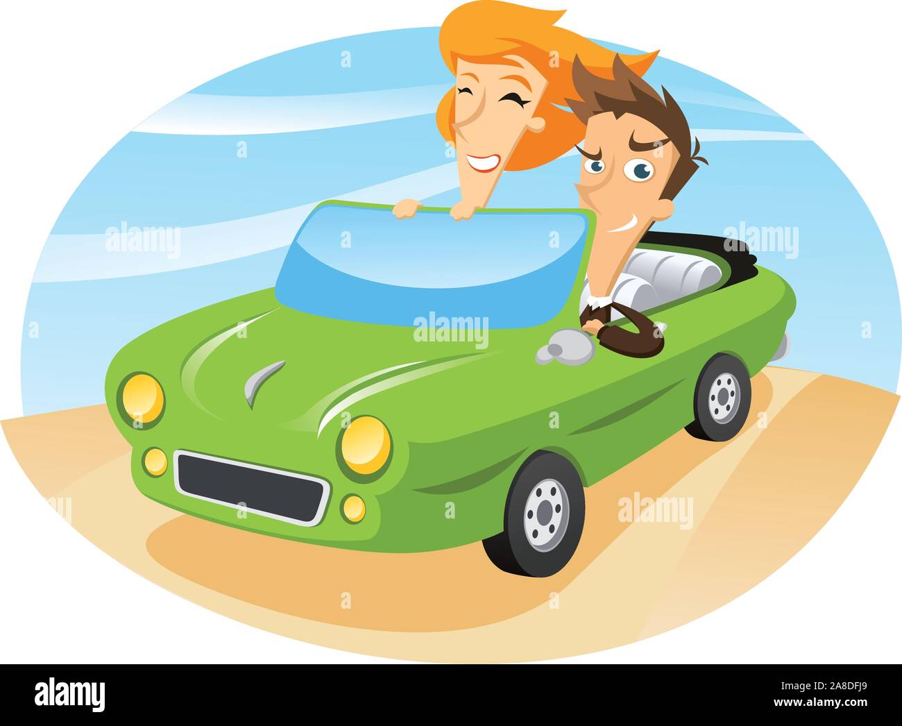 Couple voyageant sur une voiture de sport. Illustration de Vecteur