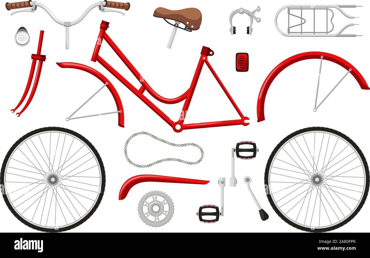 Pièces de bicyclette set vector cartoon Illustration de Vecteur