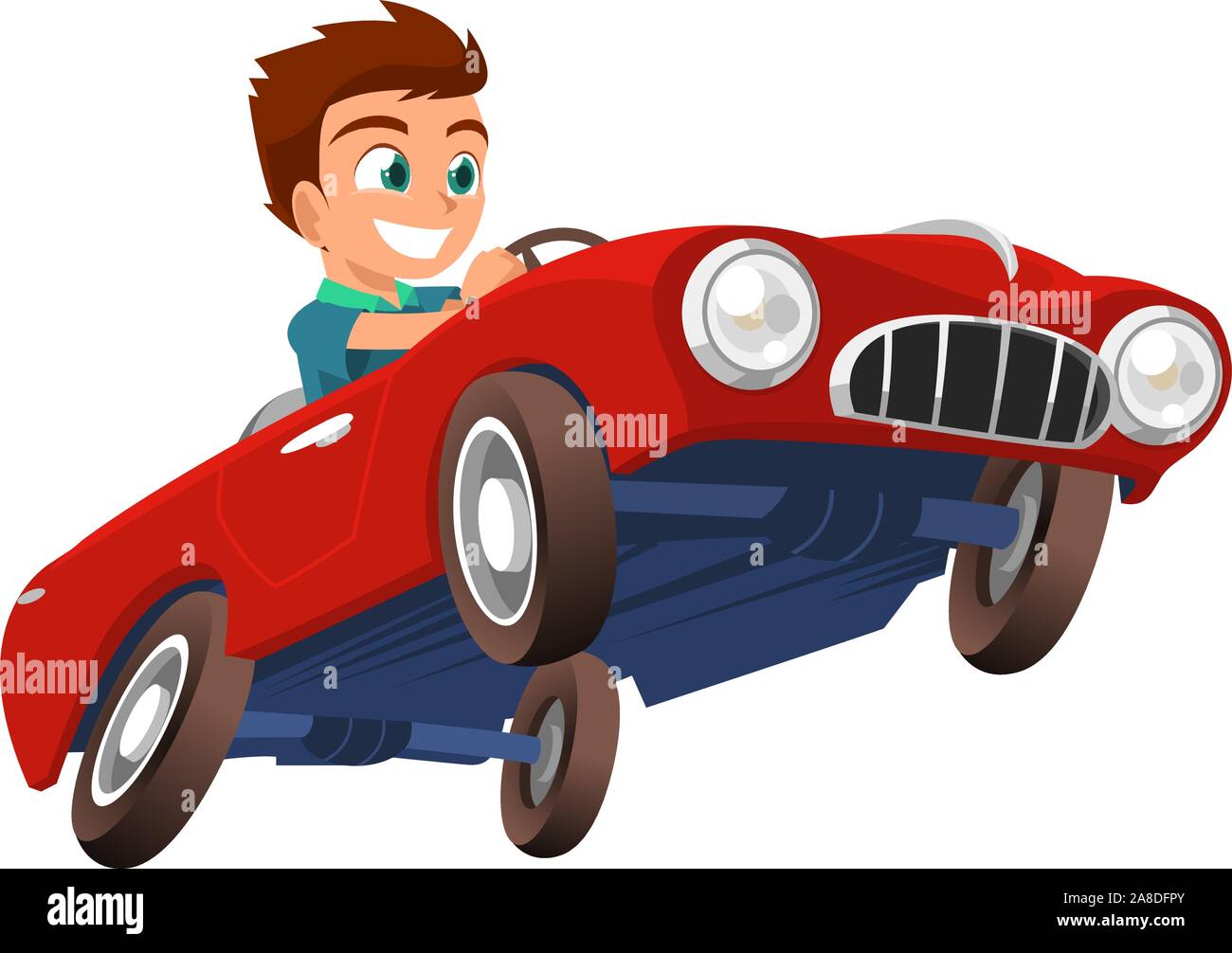 Petit garçon au volant voiture sport rouge cartoon illustration vectorielle. Illustration de Vecteur