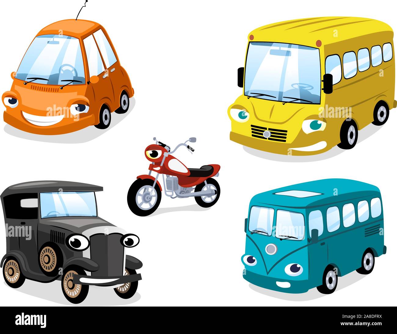 Moyens de transport : Voiture, Camion Moto Bus Types, avec bus, moto, camion,  voiture de course, de voitures anciennes, de chariot et de l'éco voiture  Image Vectorielle Stock - Alamy